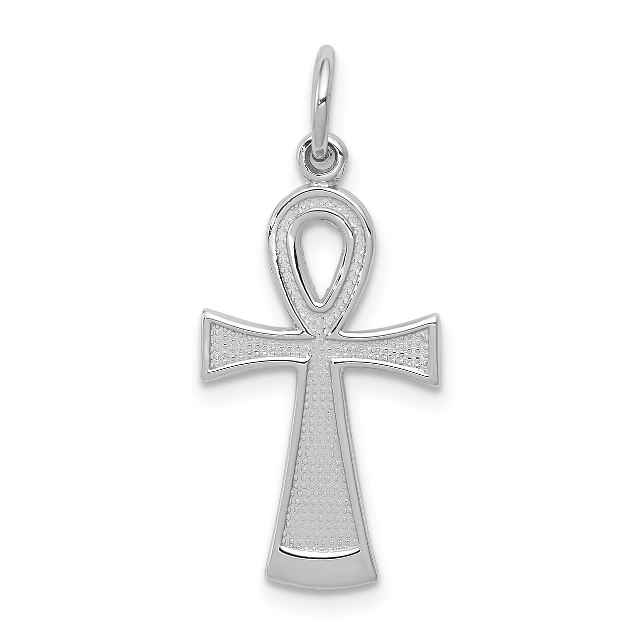 14K White Gold Ankh Cross Pendant Egypt Jewelry 27.4mm x 12.2mm